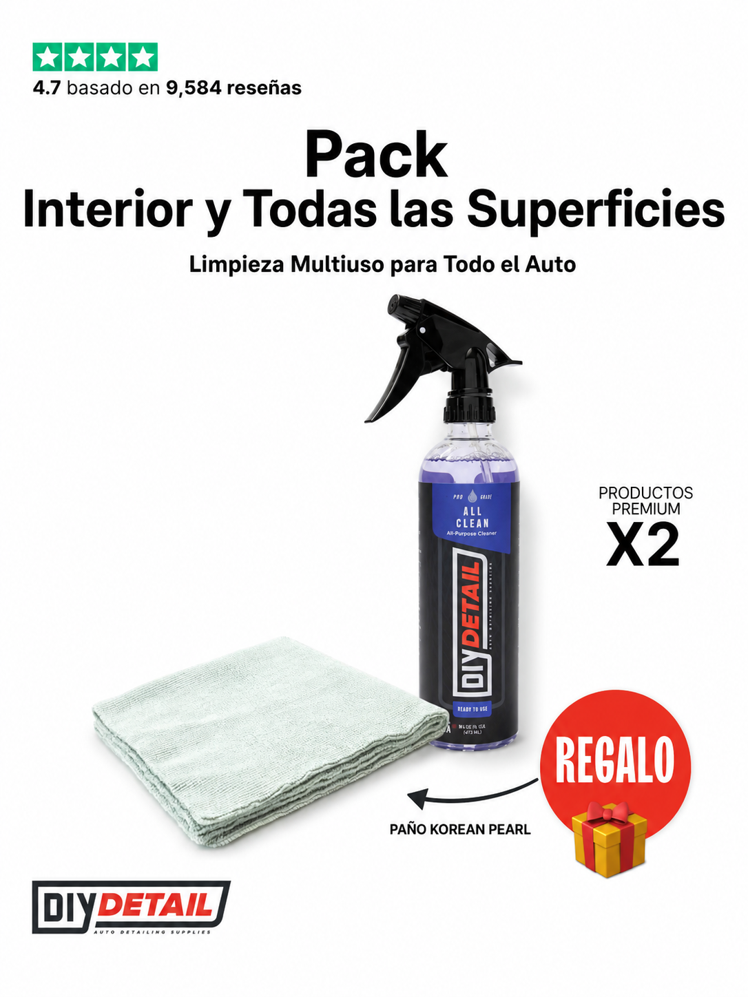 Pack Interior y Todas las Superficies MotorHaus DIY Detail con All Clean y paño Korean Pearl de regalo